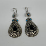 1pc, 2.7"x1.1" Turkmen Earring Tribal Jewelry Black Carnelian Teardrop Boho, B14