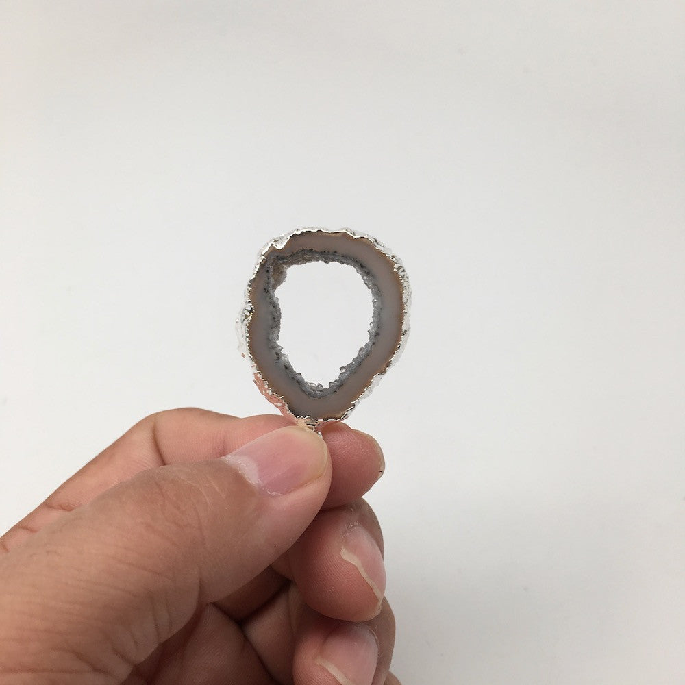 Agate Druzy Slice Geode Pendant Silver Plated from Brazil,Free 18" Chain, Bp721 - watangem.com