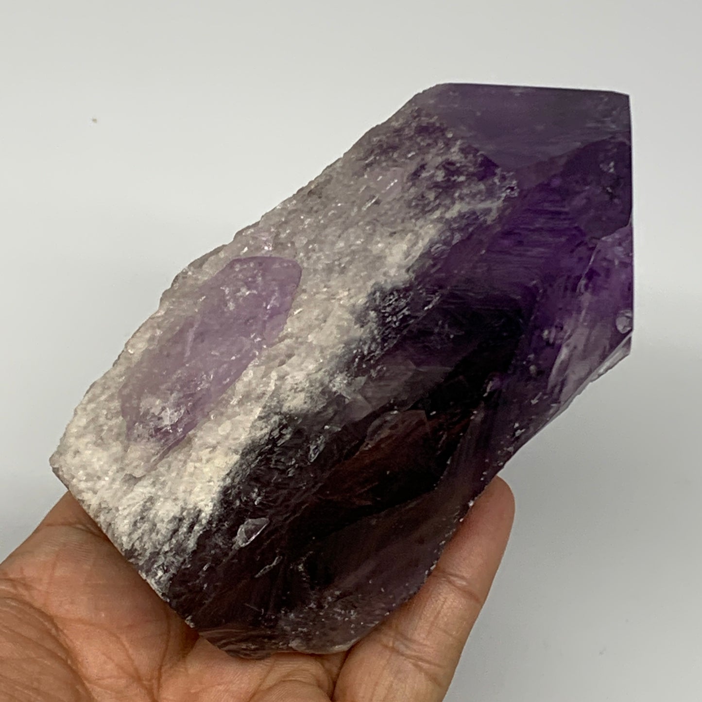 414.9g,4.3"x2.4"x1.9", Amethyst Point Polished Rough lower part Stands, B19066
