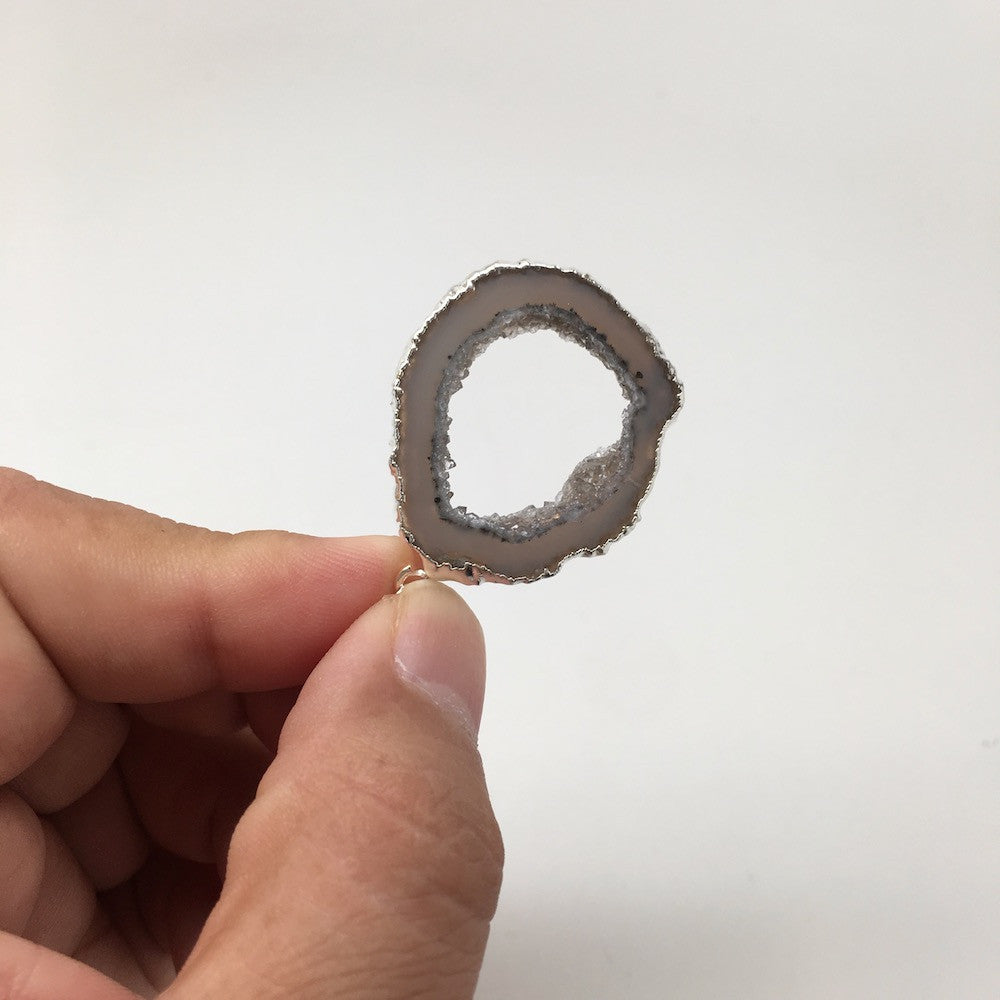 Agate Druzy Slice Geode Pendant Silver Plated from Brazil,Free 18" Chain, Bp721 - watangem.com