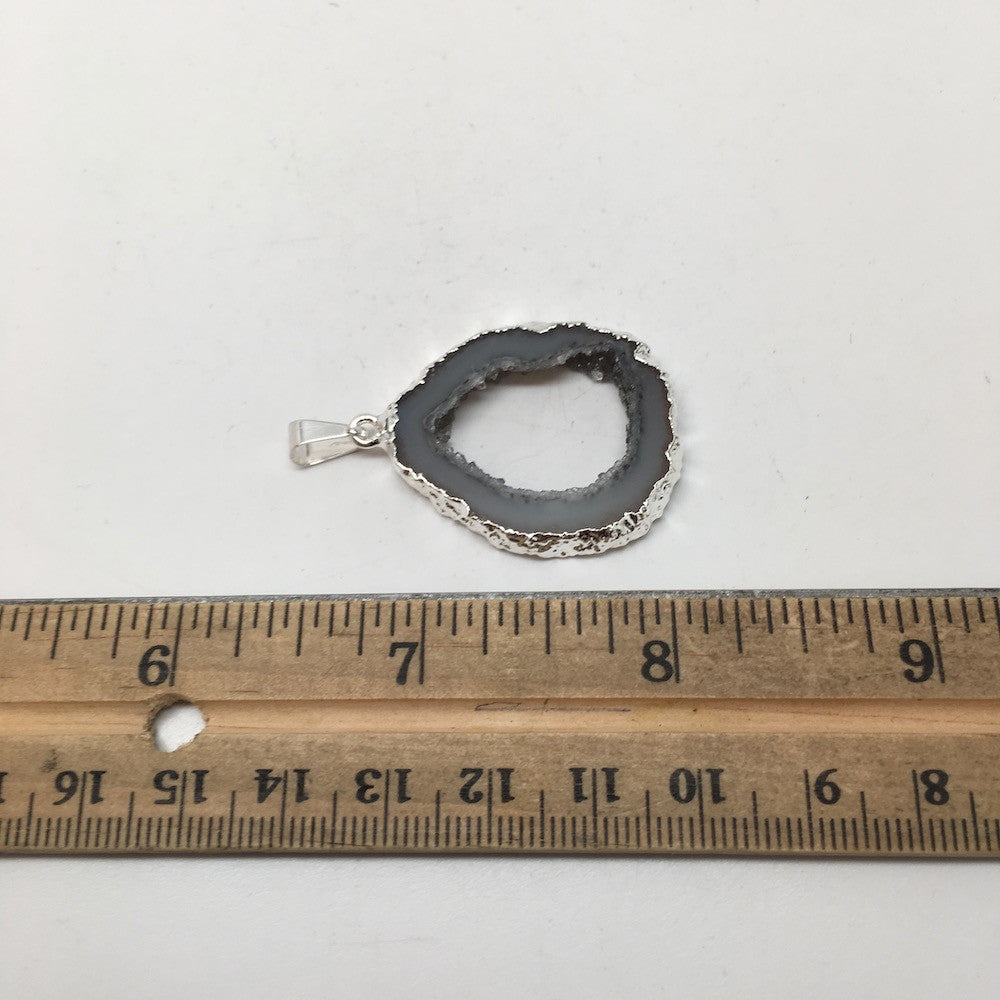 Agate Druzy Slice Geode Pendant Silver Plated from Brazil,Free 18" Chain, Bp721 - watangem.com