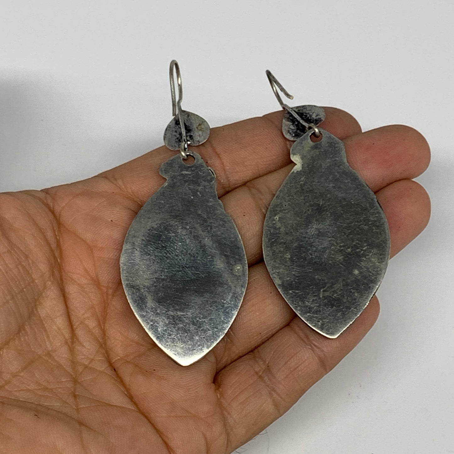 21g, 3.1"x1.2" Turkmen Earring Tribal Jewelry Black Carnelian Marquise Boho, B14