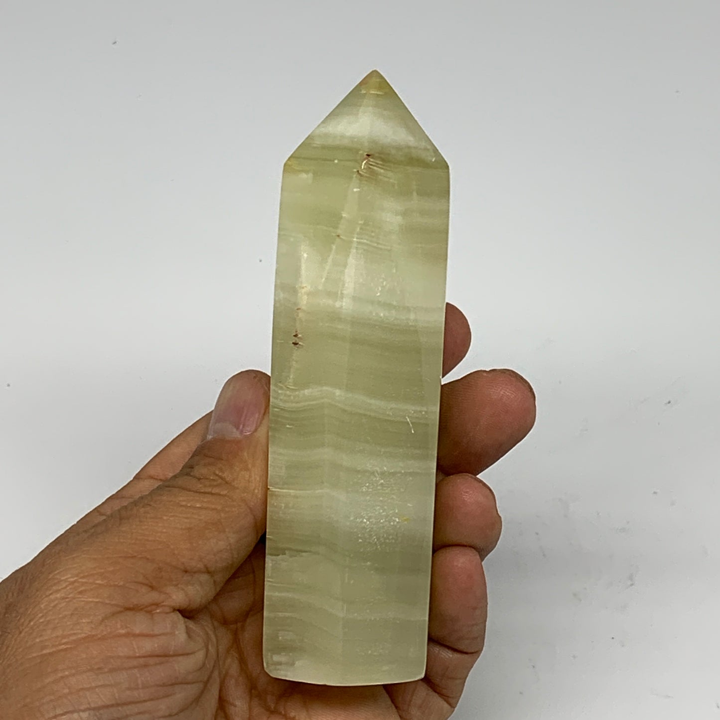 0.44 lbs, 4.3"x1.2" Green Onyx Point Tower Obelisk Crystal @Afghanistan, B25462