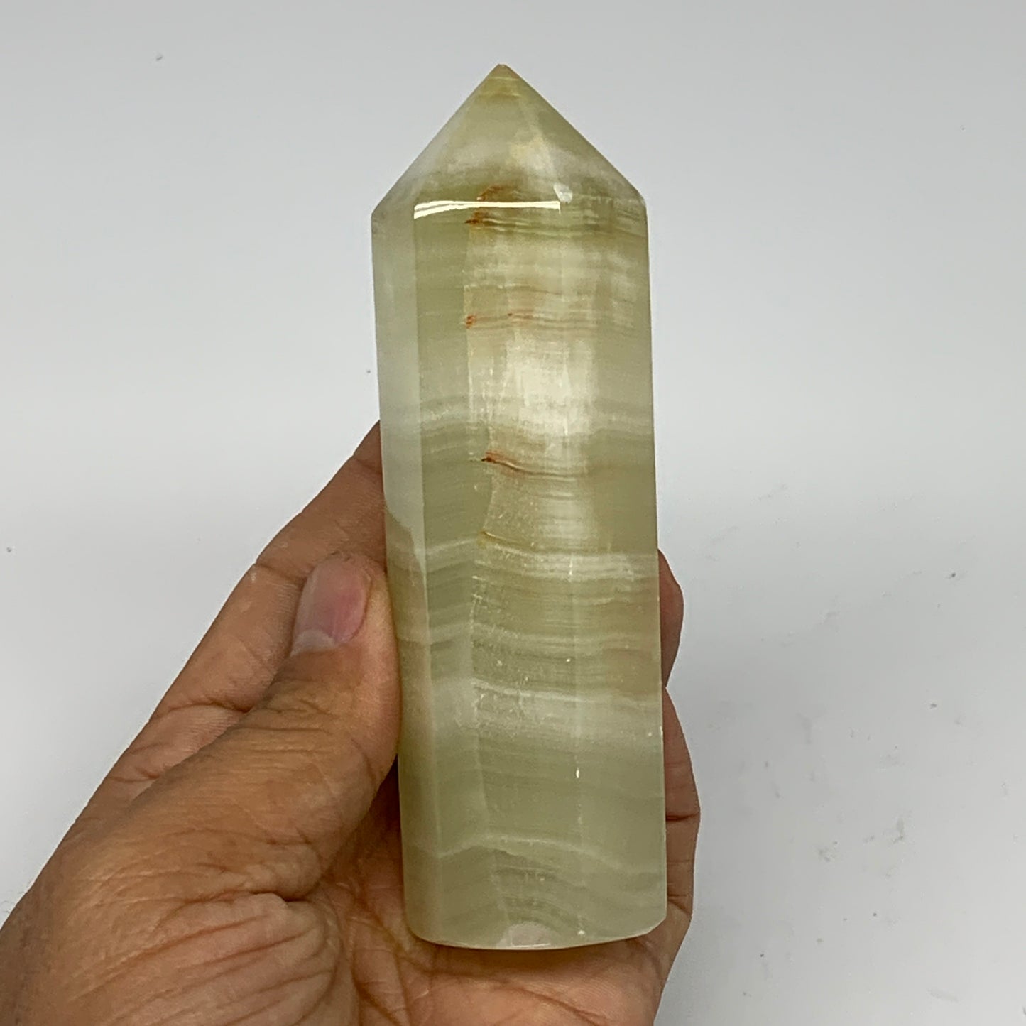 0.44 lbs, 4.3"x1.2" Green Onyx Point Tower Obelisk Crystal @Afghanistan, B25462