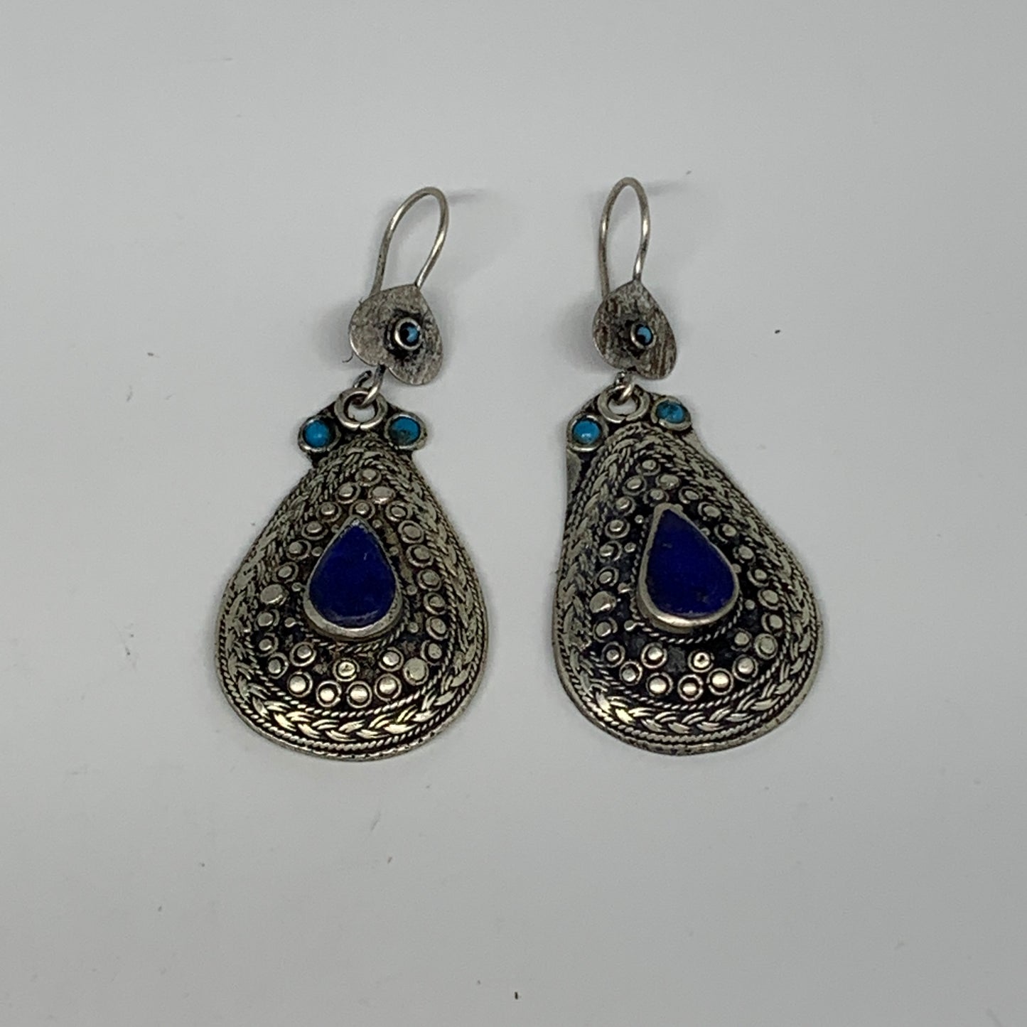 1pc, 2.7"x1.1" Turkmen Earring Tribal Jewelry Lapis Lazuli Teardrop Boho, B14255