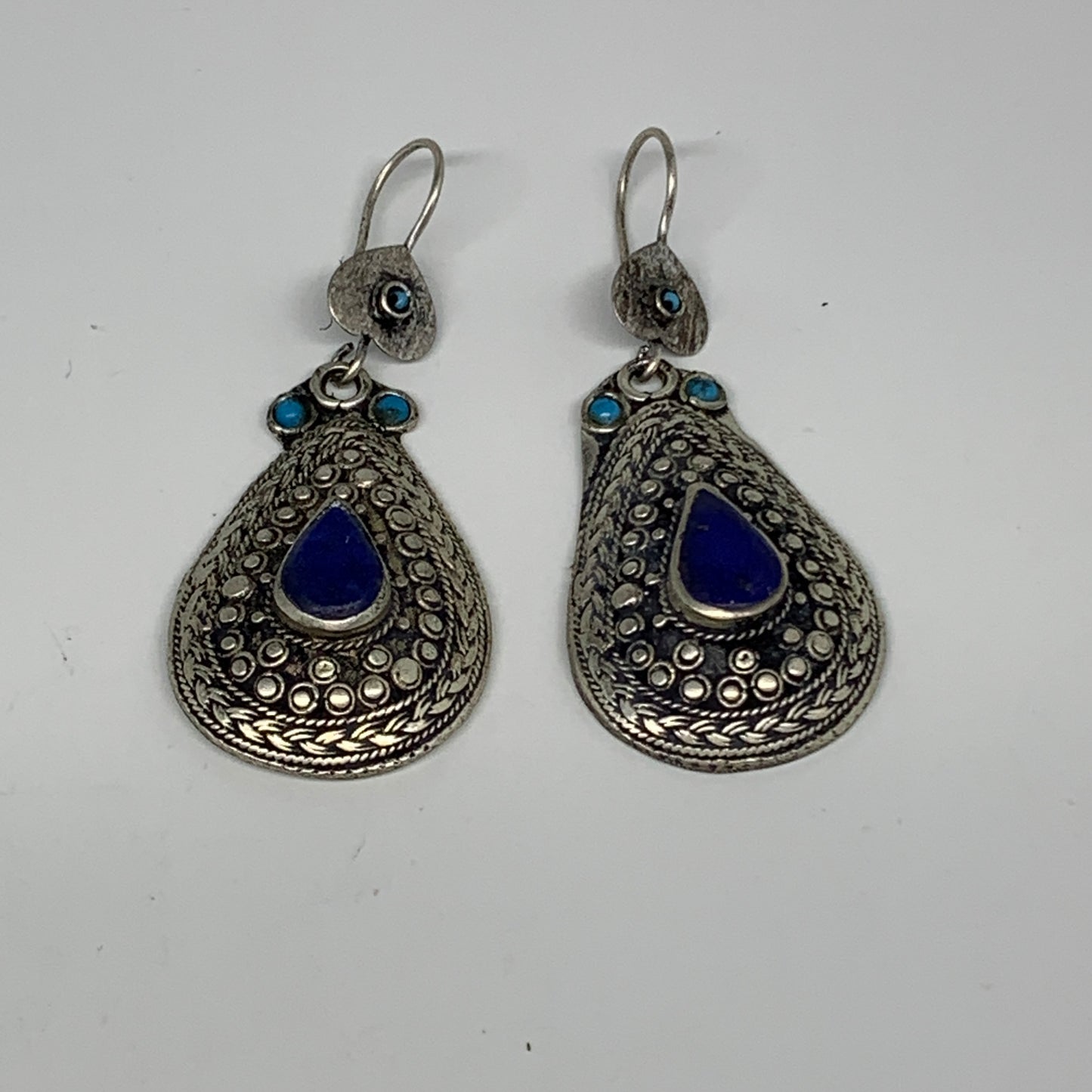 1pc, 2.7"x1.1" Turkmen Earring Tribal Jewelry Lapis Lazuli Teardrop Boho, B14255