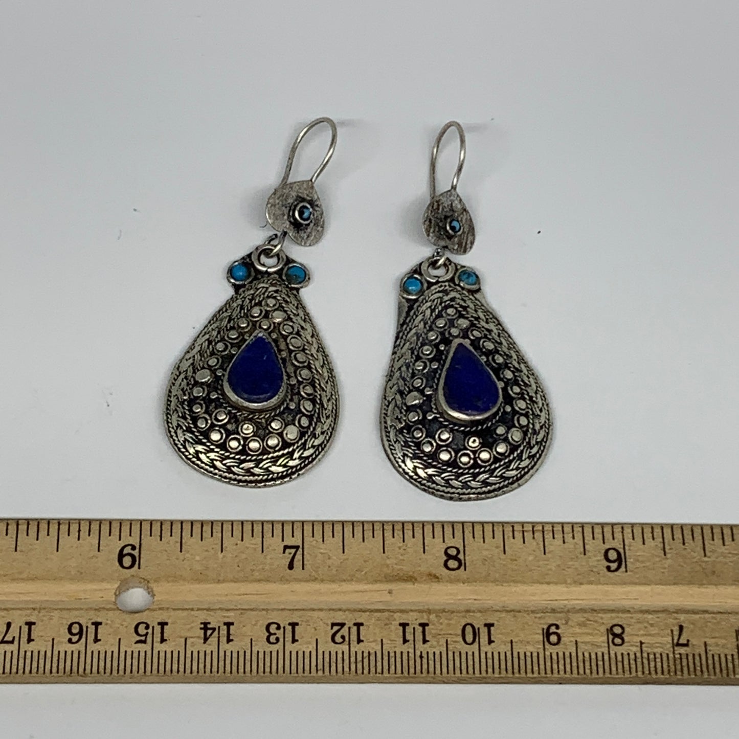 1pc, 2.7"x1.1" Turkmen Earring Tribal Jewelry Lapis Lazuli Teardrop Boho, B14255