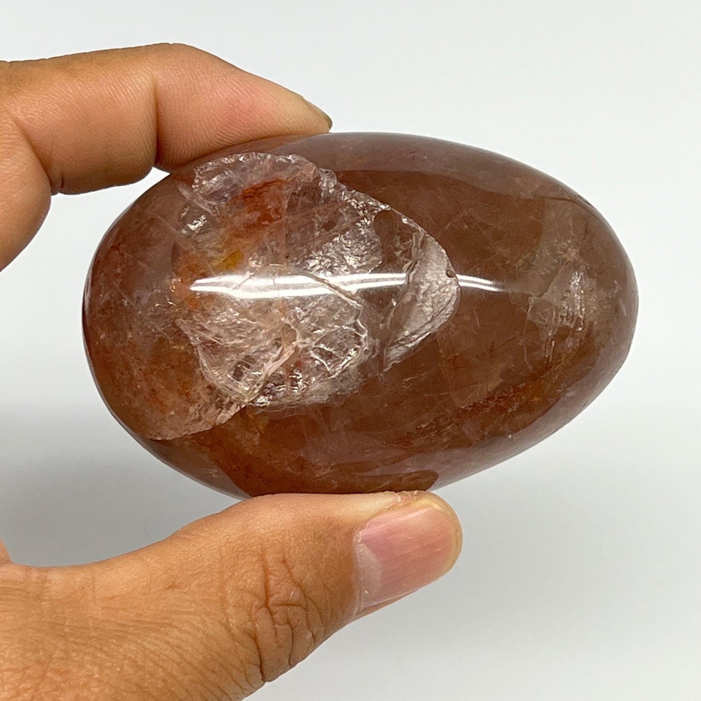 154g,2.7"x1.8"x1.4", Red Hematoid Fire Quartz Palm-Stone Crystal Polished, B1971