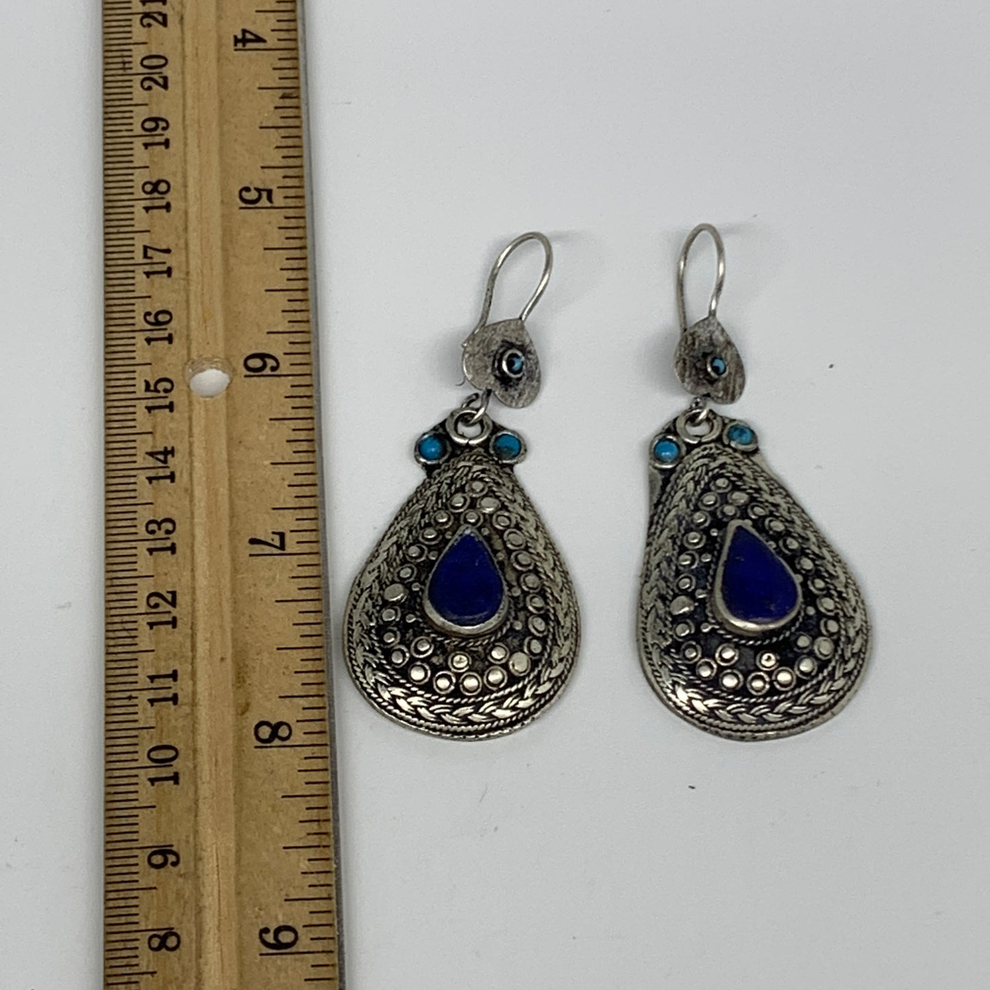 1pc, 2.7"x1.1" Turkmen Earring Tribal Jewelry Lapis Lazuli Teardrop Boho, B14255