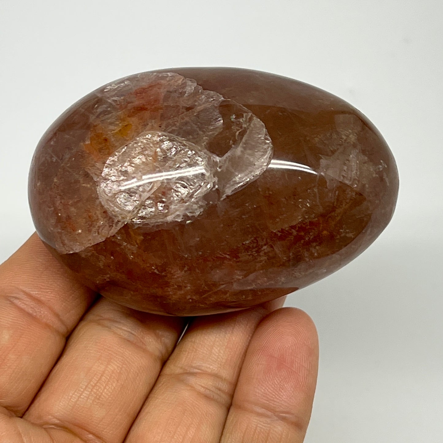 154g,2.7"x1.8"x1.4", Red Hematoid Fire Quartz Palm-Stone Crystal Polished, B1971