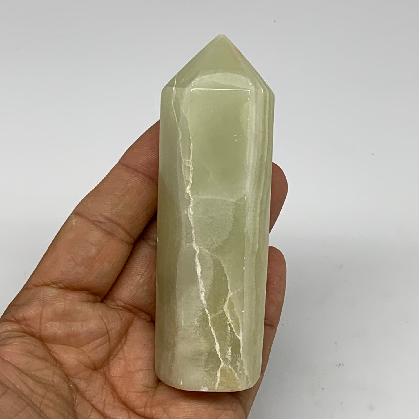 0.34 lbs, 3.9"x1.1" Green Onyx Point Tower Obelisk Crystal @Afghanistan, B25463