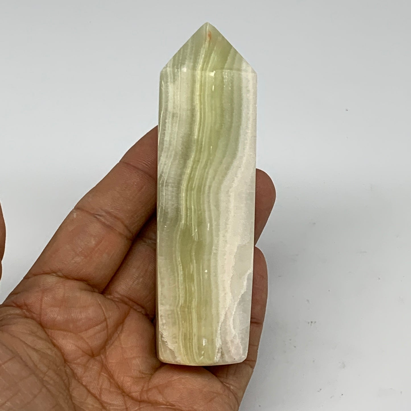 0.34 lbs, 3.9"x1.1" Green Onyx Point Tower Obelisk Crystal @Afghanistan, B25463