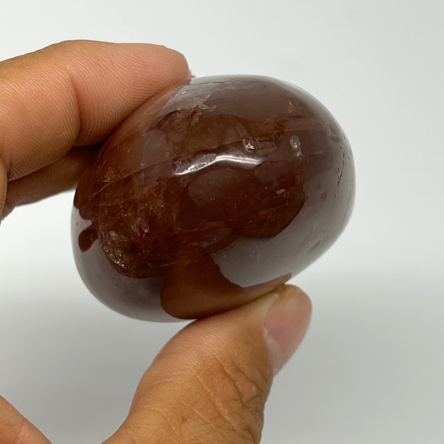 154g,2.7"x1.8"x1.4", Red Hematoid Fire Quartz Palm-Stone Crystal Polished, B1971