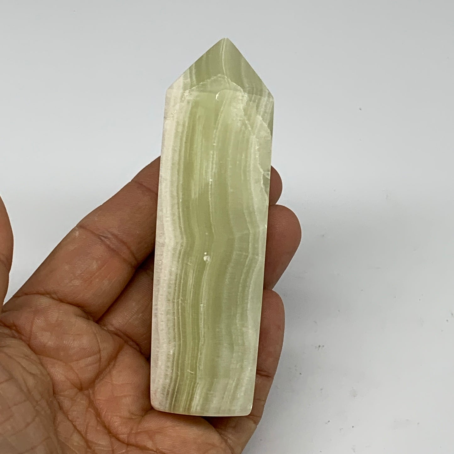 0.34 lbs, 3.9"x1.1" Green Onyx Point Tower Obelisk Crystal @Afghanistan, B25463