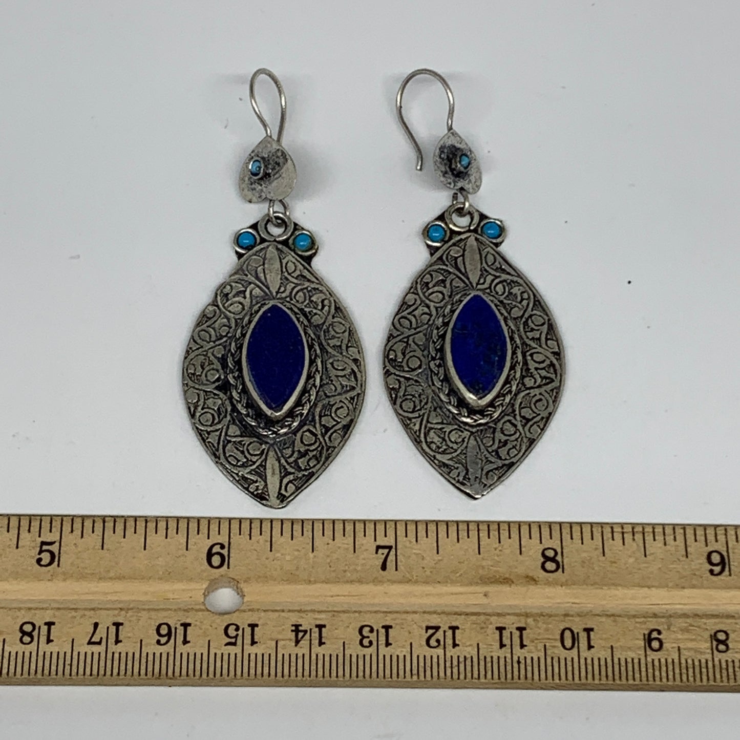 1pc, 3.1"x1.2" Turkmen Earring Tribal Jewelry Lapis Lazuli Marquise Boho, B14254
