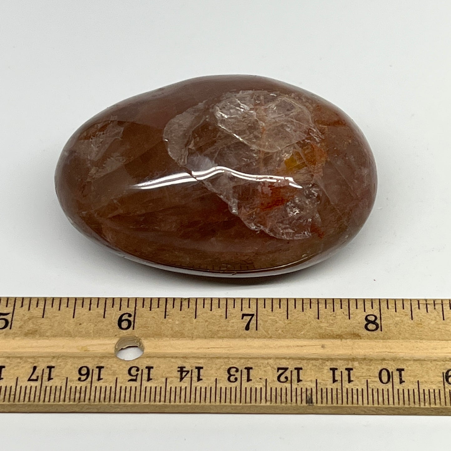 154g,2.7"x1.8"x1.4", Red Hematoid Fire Quartz Palm-Stone Crystal Polished, B1971