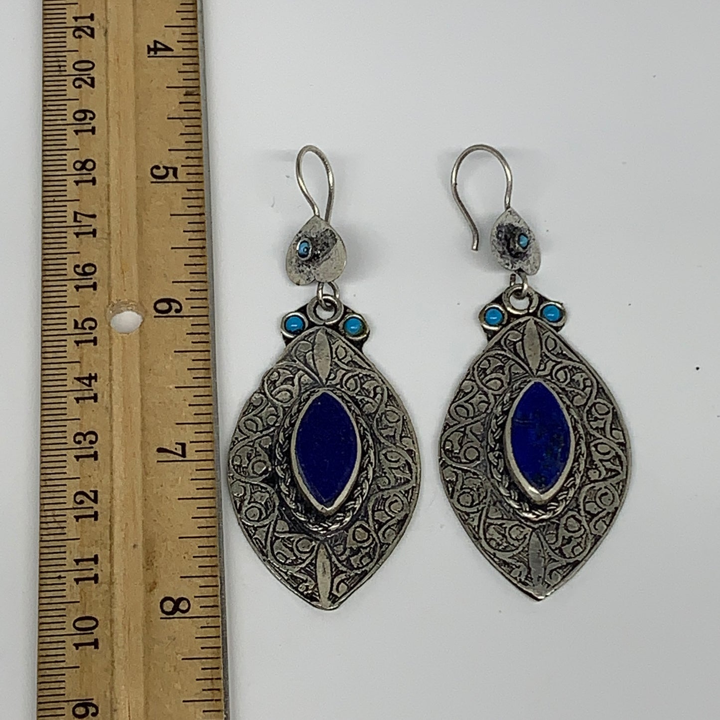 1pc, 3.1"x1.2" Turkmen Earring Tribal Jewelry Lapis Lazuli Marquise Boho, B14254