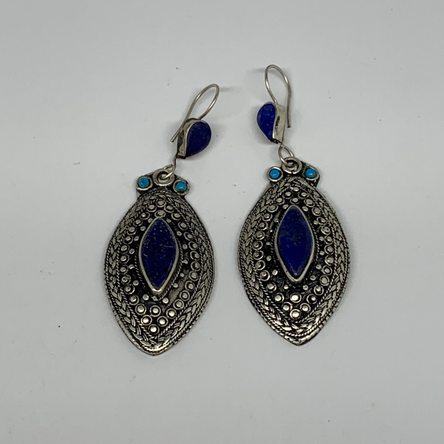 1pc, 3.2"x1.1" Turkmen Earring Tribal Jewelry Lapis Lazuli Marquise Boho, B14253