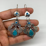 Turkmen Earring Handmade Afghan Tribal  Blue Turquoise Inlay Teardrop Earring, T