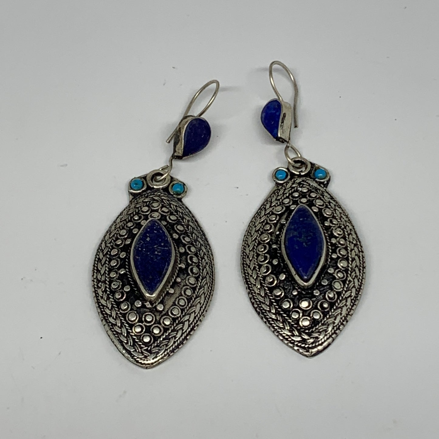 1pc, 3.2"x1.1" Turkmen Earring Tribal Jewelry Lapis Lazuli Marquise Boho, B14253