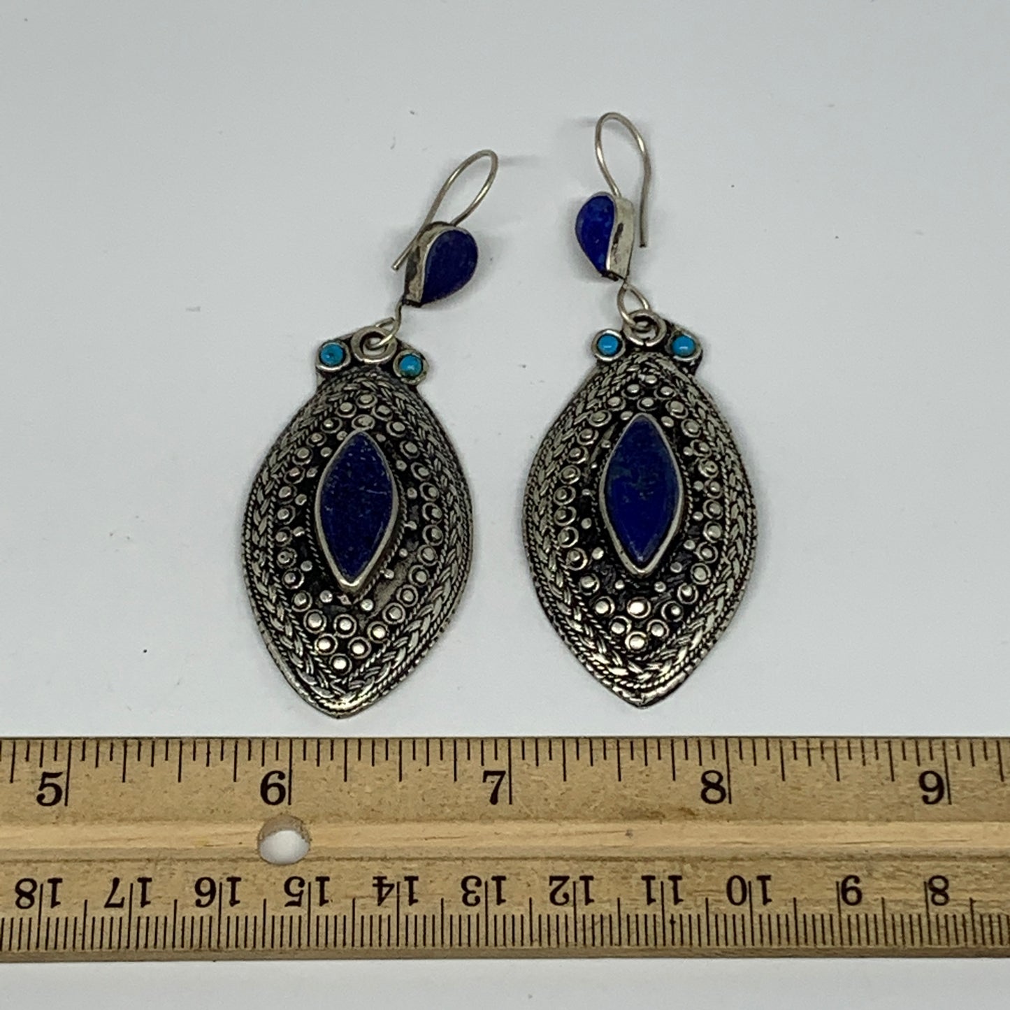 1pc, 3.2"x1.1" Turkmen Earring Tribal Jewelry Lapis Lazuli Marquise Boho, B14253