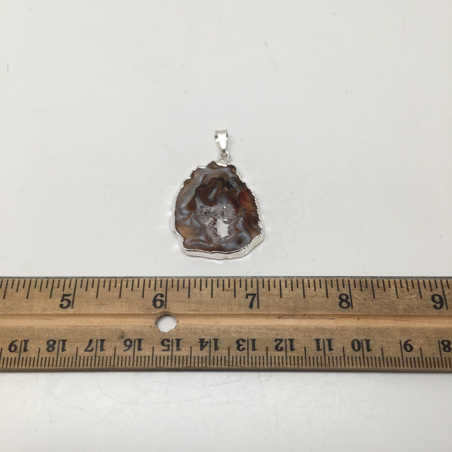 Agate Druzy Slice Geode Pendant Silver Plated from Brazil,Free 18" Chain, Bp721 - watangem.com