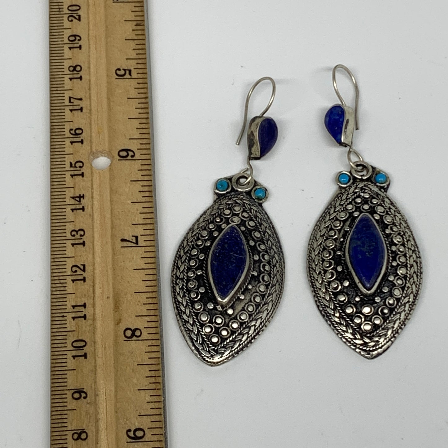 1pc, 3.2"x1.1" Turkmen Earring Tribal Jewelry Lapis Lazuli Marquise Boho, B14253