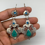 Turkmen Earring Handmade Afghan Tribal  Green Turquoise Inlay Teardrop Earring,