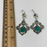 Turkmen Earring Handmade Afghan Tribal  Green Turquoise Inlay Teardrop Earring,