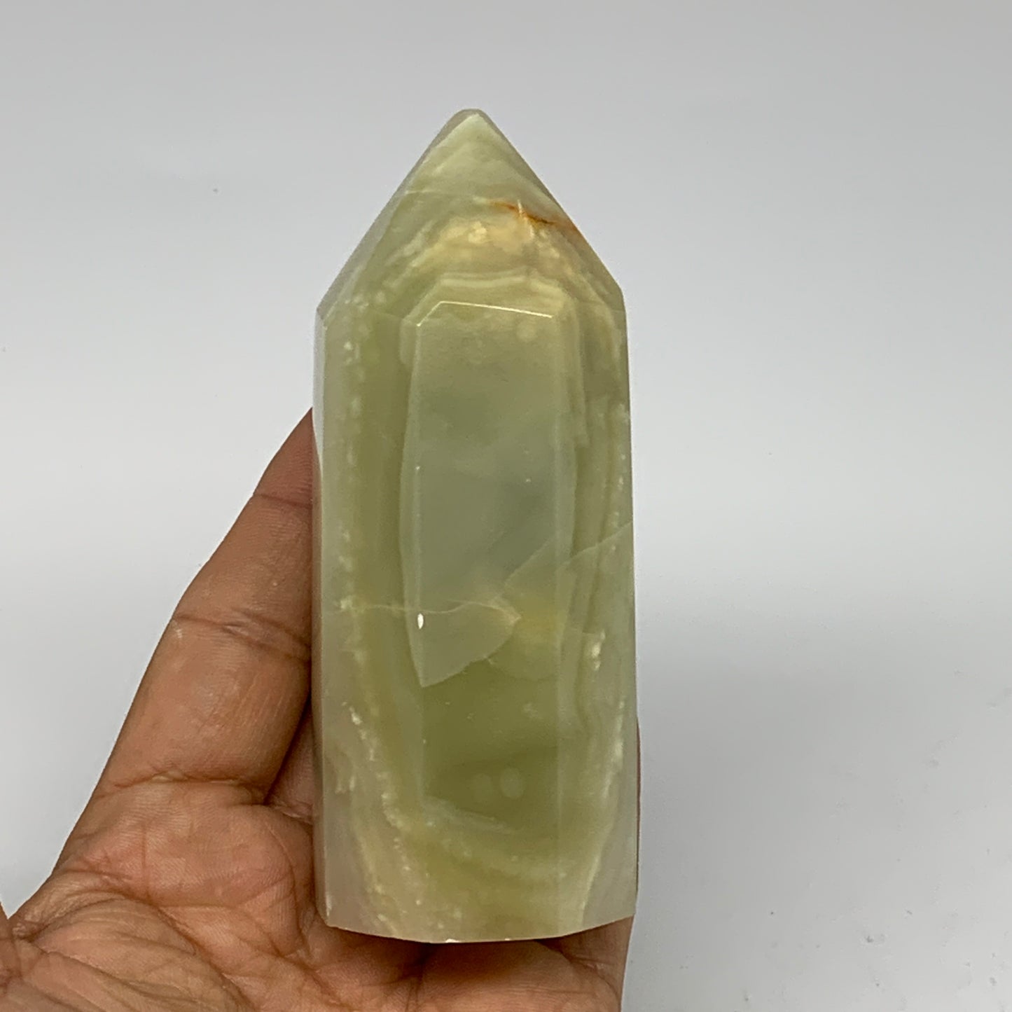 0.66 lbs, 4"x1.6" Green Onyx Point Tower Obelisk Crystal @Afghanistan, B25465