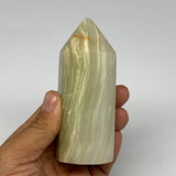 0.66 lbs, 4"x1.6" Green Onyx Point Tower Obelisk Crystal @Afghanistan, B25465