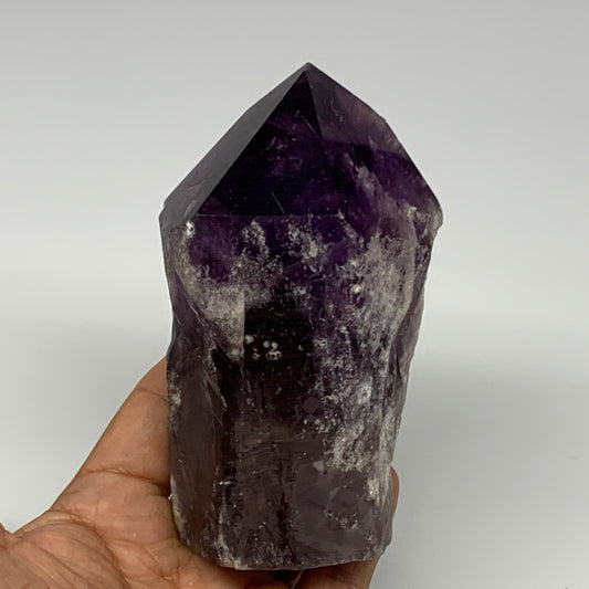 555g,4.5"x2.6"x2.4", Amethyst Point Polished Rough lower part Stands, B19071