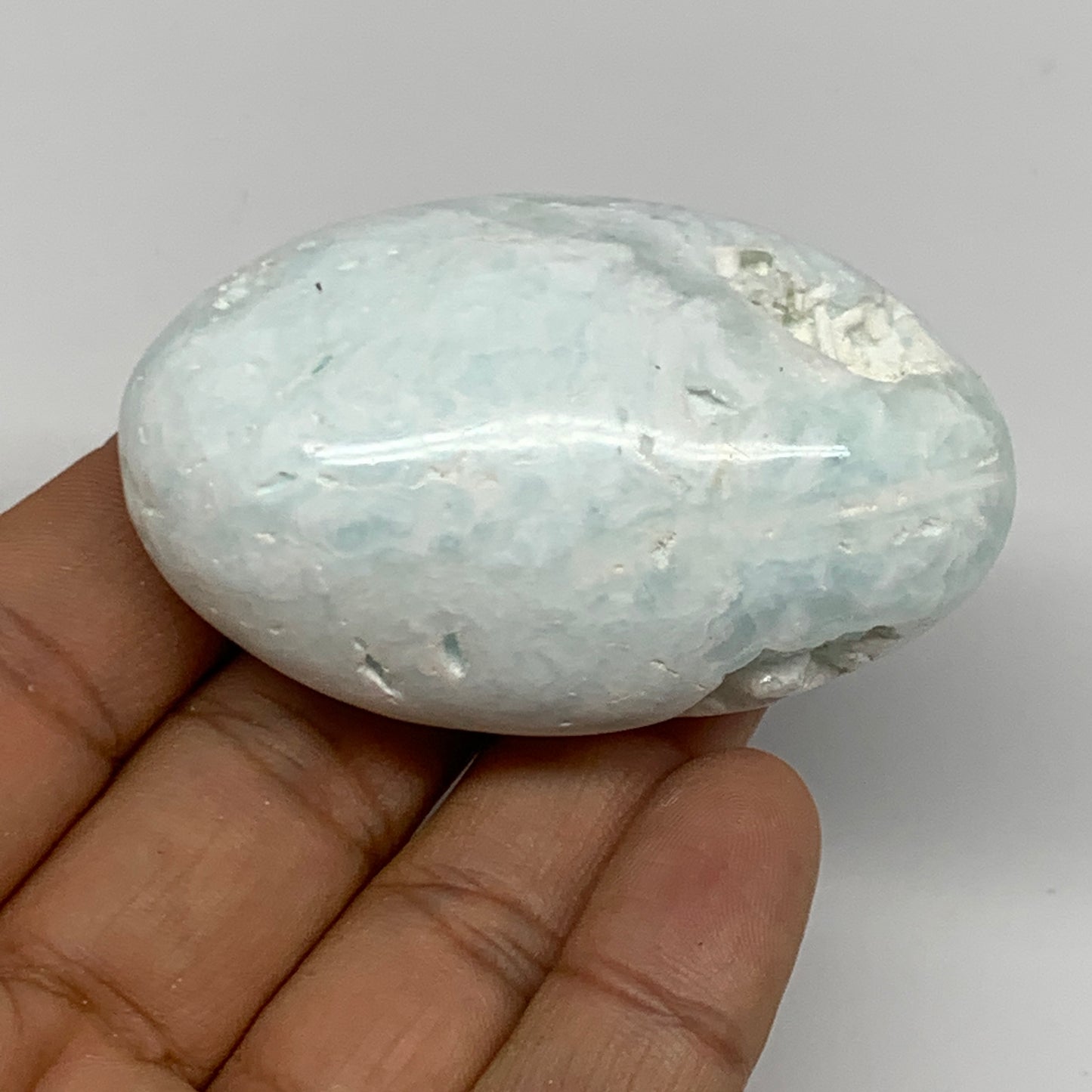 81g, 2.4"x1.6"x1.1" Natural Blue Aragonite Calcite Palm-Stone @Afghanistan, B231