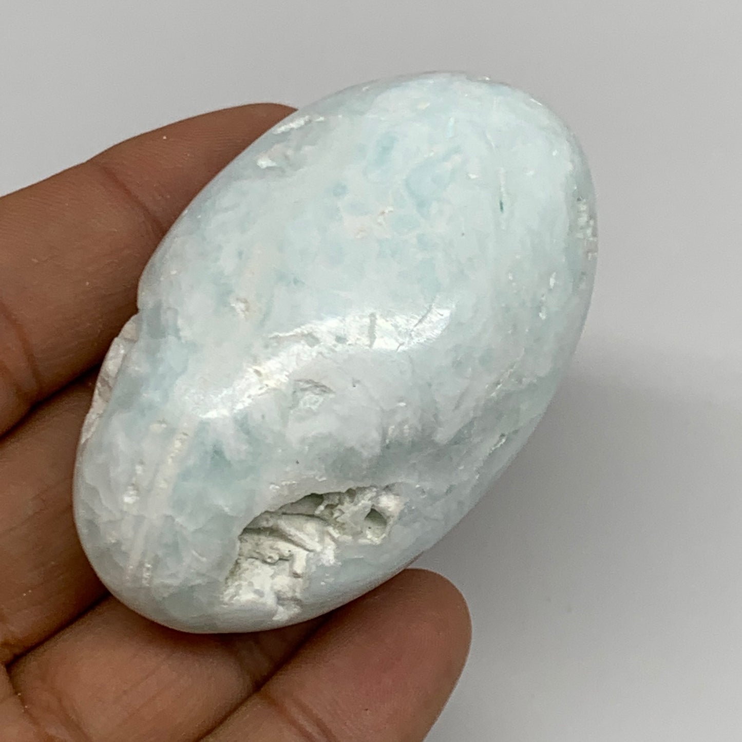 81g, 2.4"x1.6"x1.1" Natural Blue Aragonite Calcite Palm-Stone @Afghanistan, B231