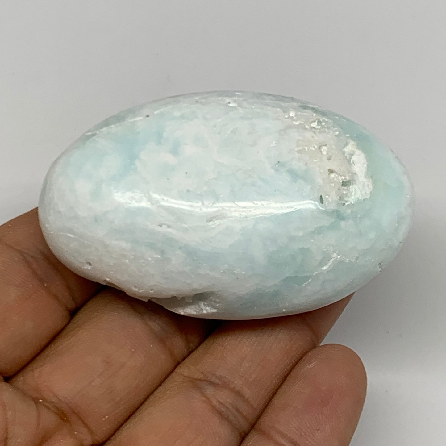 81g, 2.4"x1.6"x1.1" Natural Blue Aragonite Calcite Palm-Stone @Afghanistan, B231