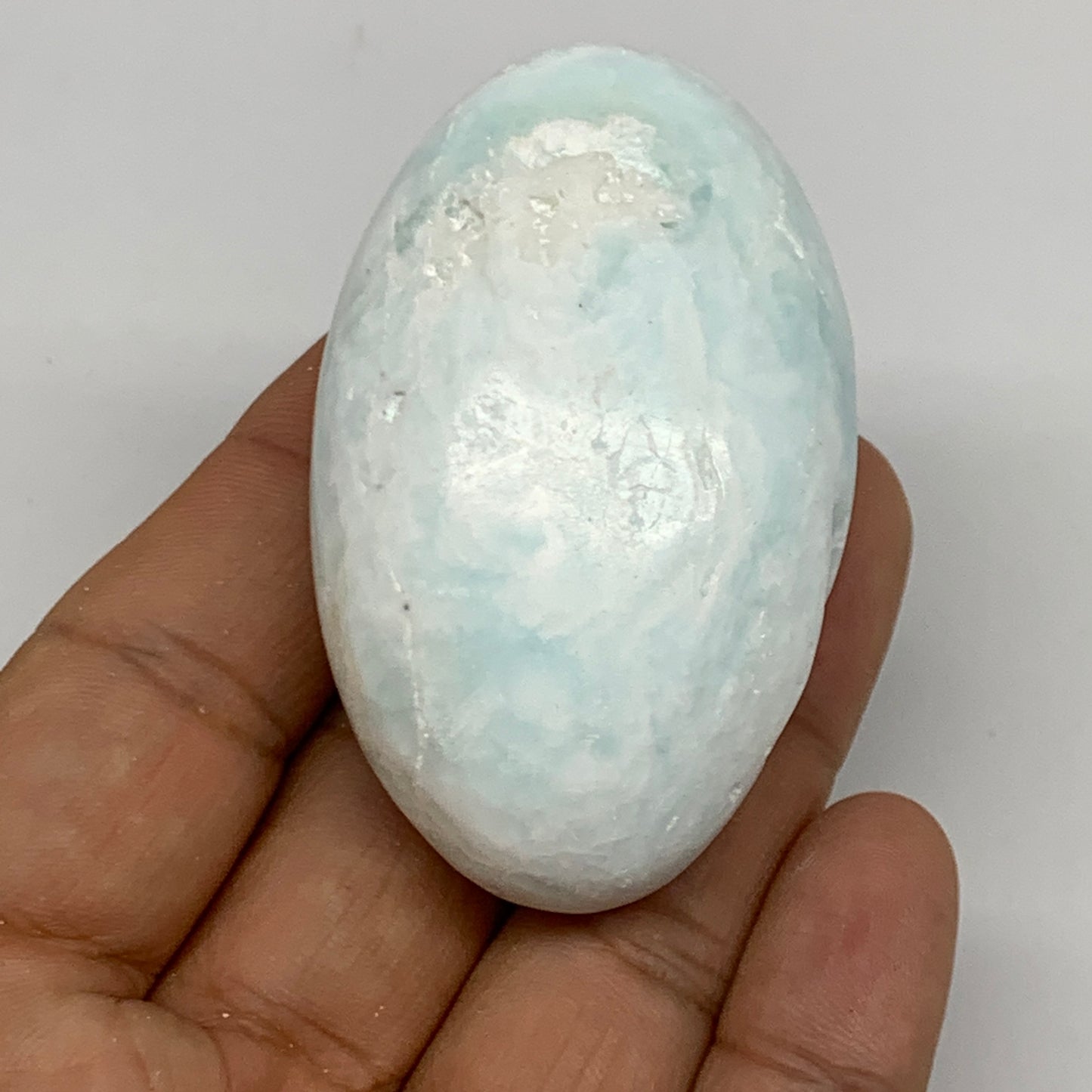 81g, 2.4"x1.6"x1.1" Natural Blue Aragonite Calcite Palm-Stone @Afghanistan, B231