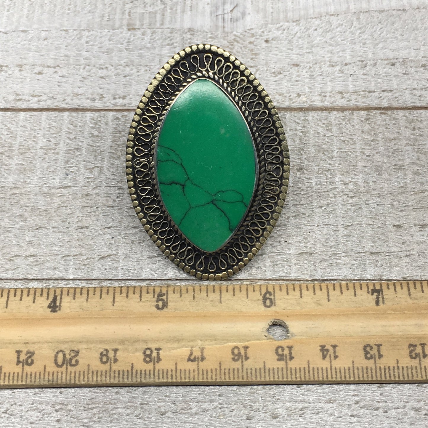 2.3"x1.6"x0.3" Turkmen Ring Afghan Marquise Synthetic Green Turquoise, 7.5,TR174