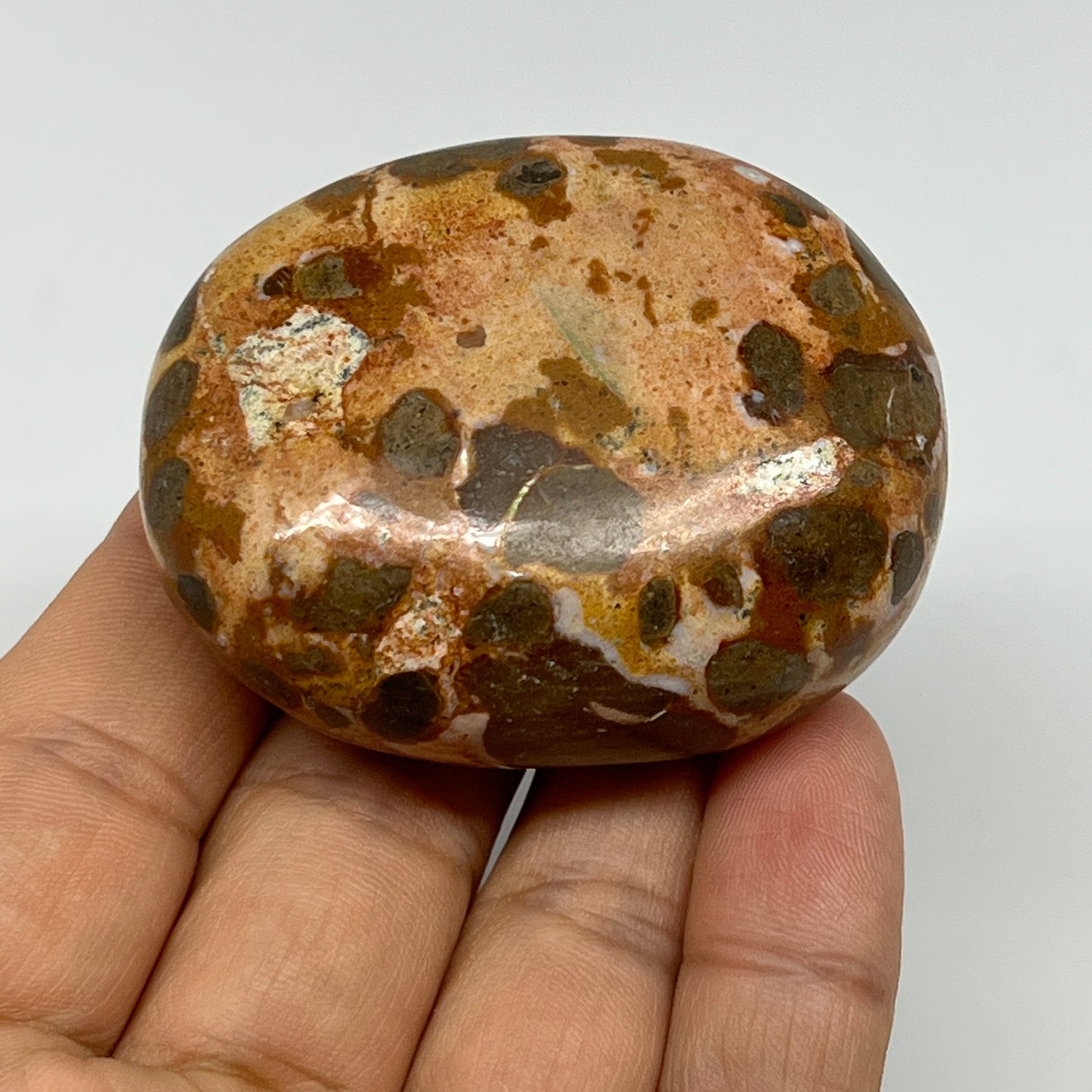 105.3g, 2.2"x1.7"x1", Natural Fruit Jasper Palm-Stone Gemstone @India, B21888
