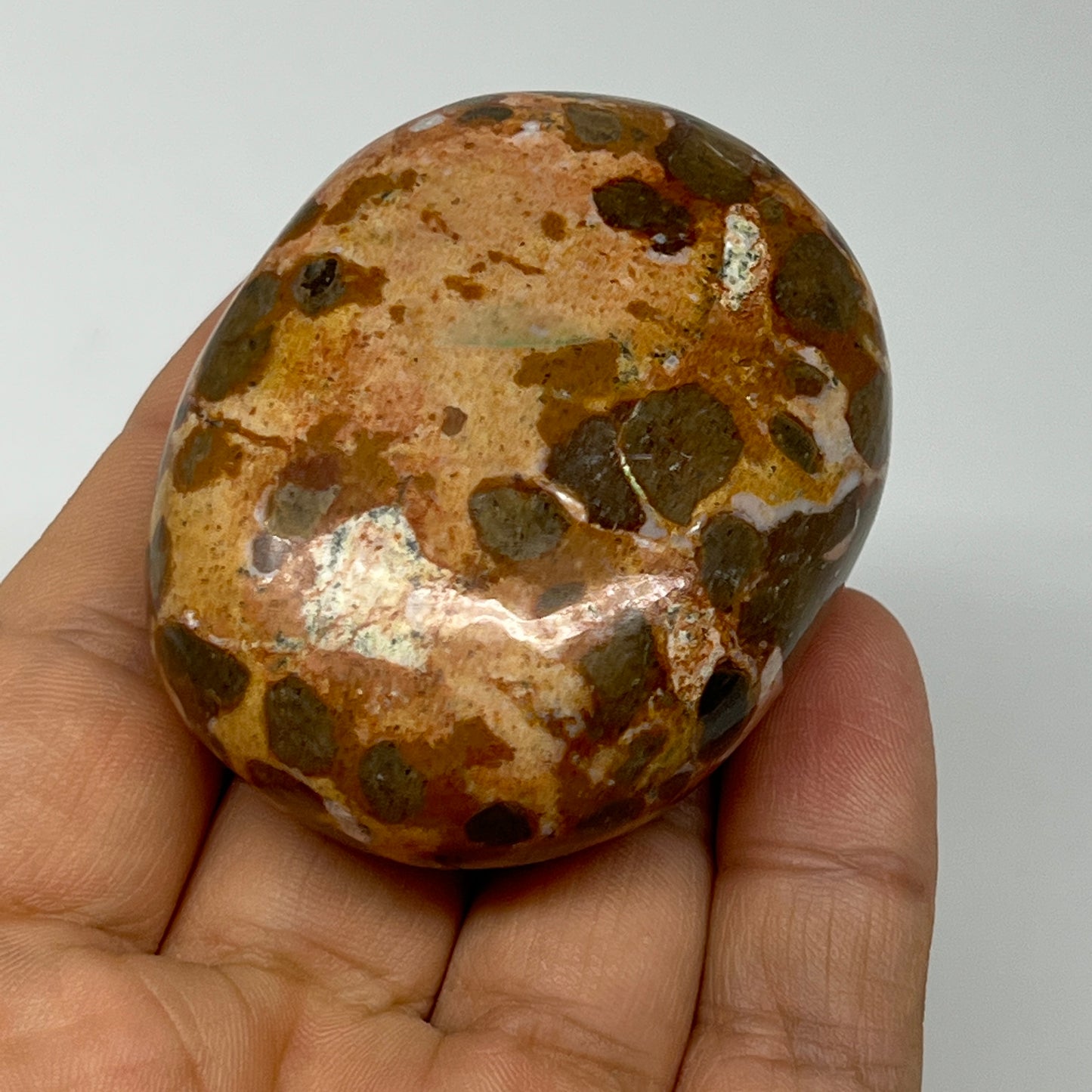 105.3g, 2.2"x1.7"x1", Natural Fruit Jasper Palm-Stone Gemstone @India, B21888