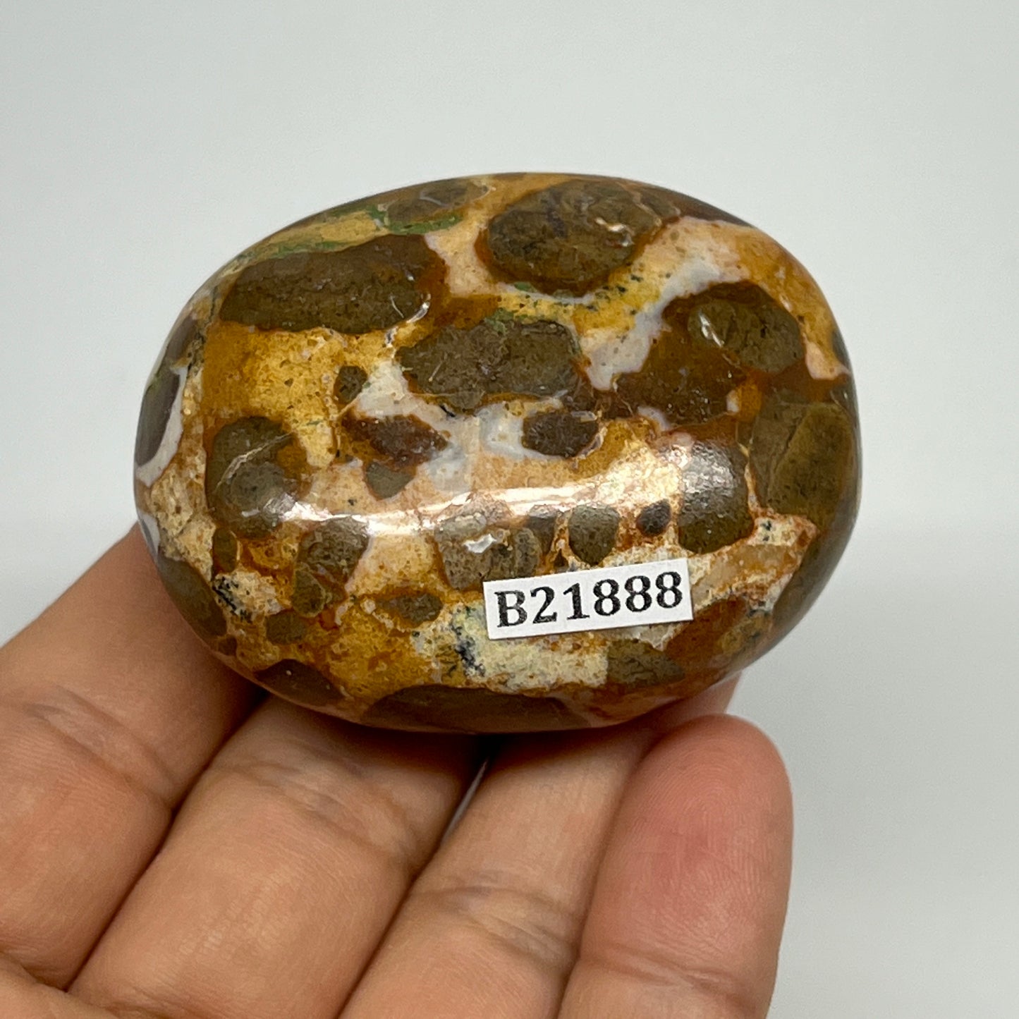 105.3g, 2.2"x1.7"x1", Natural Fruit Jasper Palm-Stone Gemstone @India, B21888