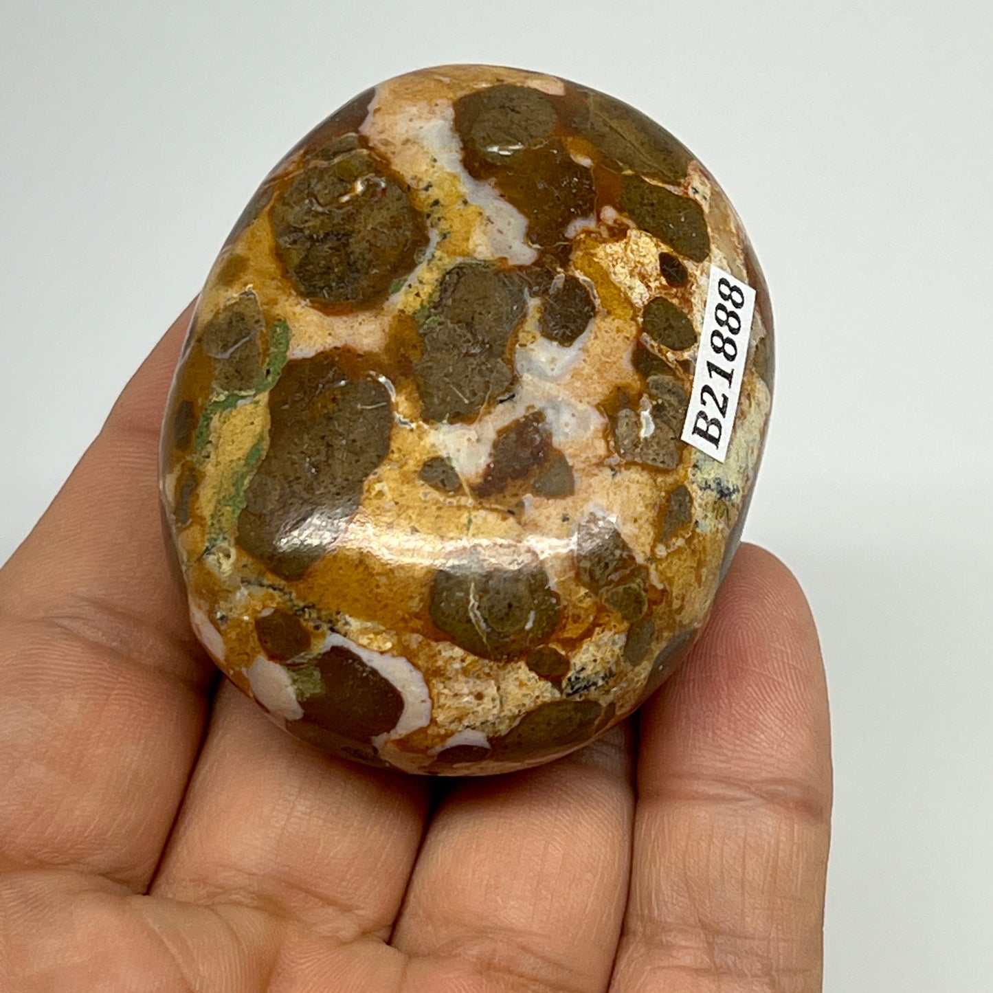 105.3g, 2.2"x1.7"x1", Natural Fruit Jasper Palm-Stone Gemstone @India, B21888