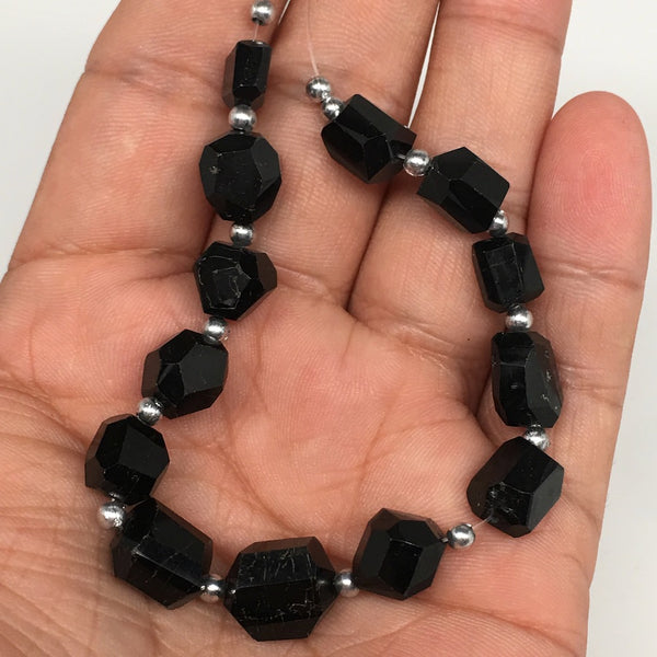 83cts, 13pcs, 8mm-12mm Natural Black Tourmaline Faceted Beads @Afghanistan,BE12