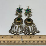 Kuchi Earring Afghan Ethnic Tribal Jingle Bells Green Glass Star, Round  Earring