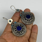 1pc, 2.5"x1.3" Turkmen Earring Tribal Jewelry Lapis Lazuli Round Boho, B14246