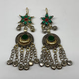 Kuchi Earring Afghan Ethnic Tribal Jingle Bells Green Glass Star, Round  Earring