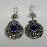 1pc, 2.5"x1.3" Turkmen Earring Tribal Jewelry Lapis Lazuli Round Boho, B14246