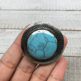 Antique Afghan Turkmen Tribal Ring Round Blue Turquoise Inlay Kuchi Ring, TR112