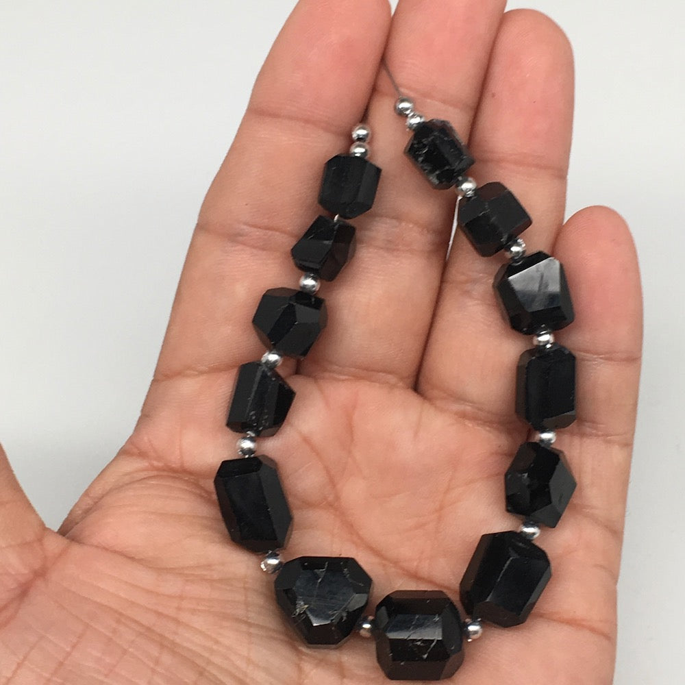 139.5cts, 13pcs, 9mm-15mm Natural Black Tourmaline Faceted Beads @Afghanistan,BE