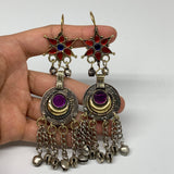 Kuchi Earring Afghan Ethnic Tribal Jingle Bells Colorful Glass Star, Round  Earr
