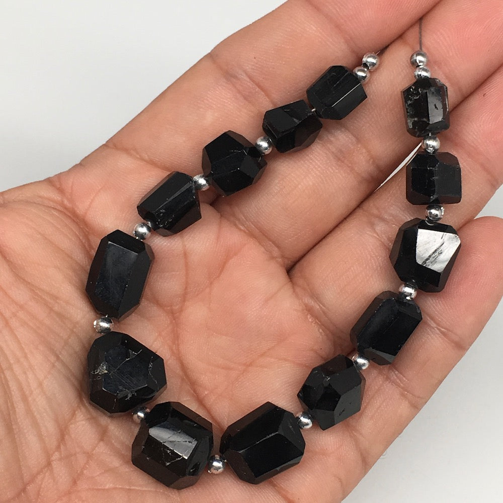 139.5cts, 13pcs, 9mm-15mm Natural Black Tourmaline Faceted Beads @Afghanistan,BE